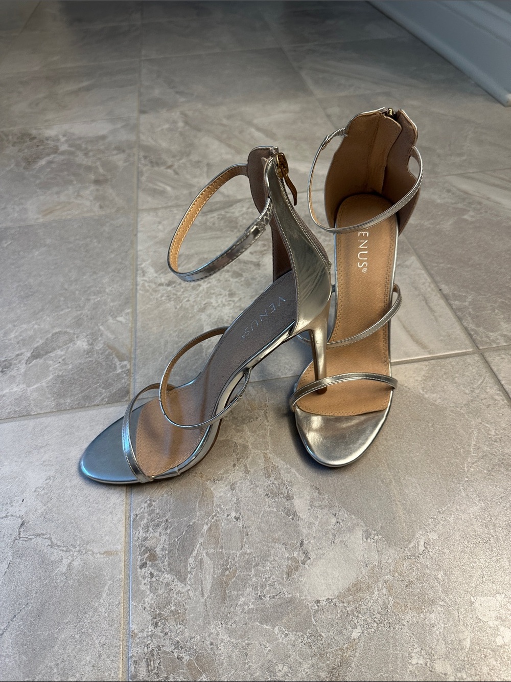 VENUS Metallic Silver Strappy Stiletto Sandals